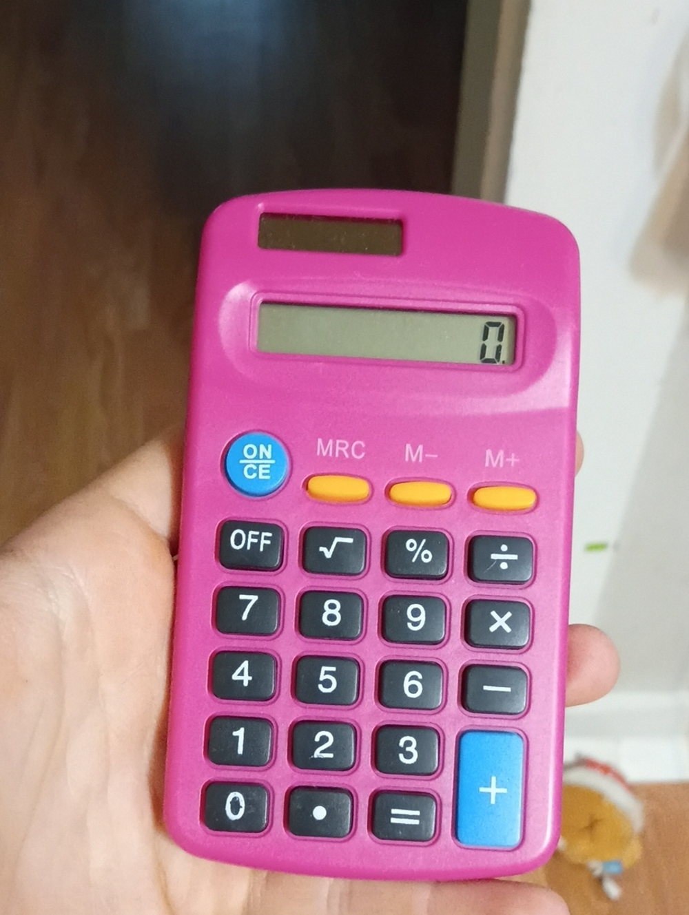 Pink Solar-Powered Basic Handheld Calculator
